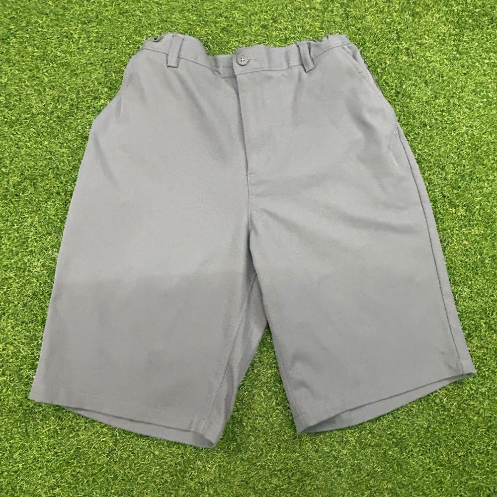 Lands End Boys Gray Performance Chino Shorts Size 20 Elastic Waist Uniform